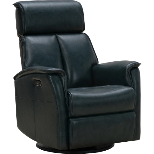 Sylas Power Swivel Glider Recliner with Power Headrest in Ryegate Sapphire Blue Top-Grain Leather